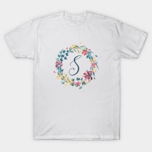 Floral Monogram S Colorful Full Blooms T-Shirt